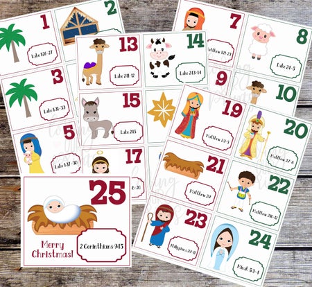 Printable Christian Advent Calendar cards kids