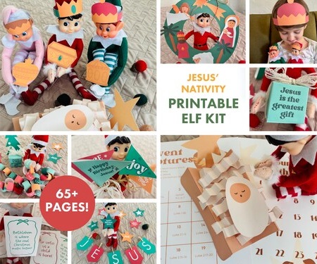 Digital Religious Christmas Elf activities party printable