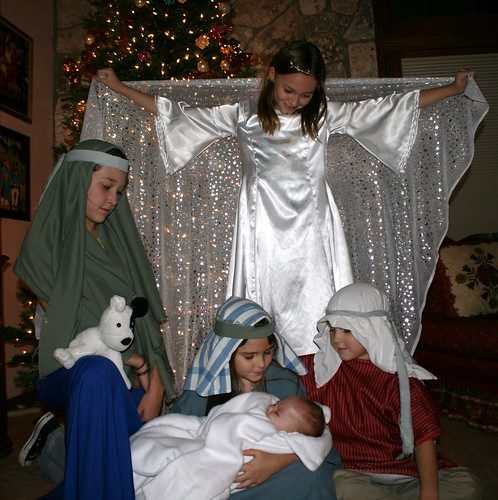 Children in Nativity Pageant With Angel.