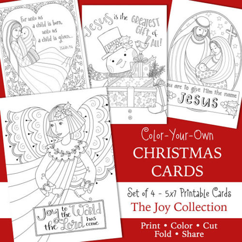 Easy Coloring Religious Christmas card set