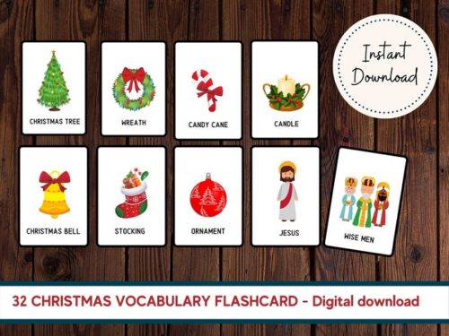 Sunday school Christmas flash card set download 