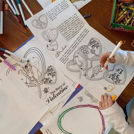 Printable Saint Valentines story activities coloring pages for kids