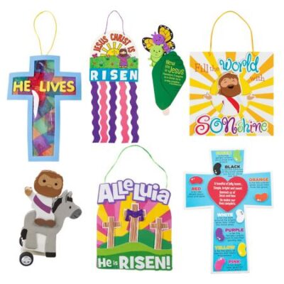 Religious Sunday School Easter Craft assortment kids Jesus Donkey new life in Christ Butterfly Jelly Bean Prayer Jesus Lives Cross