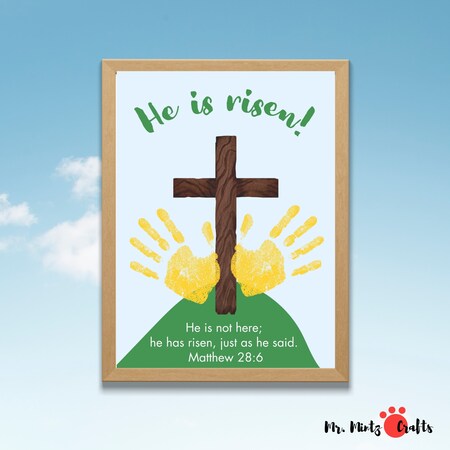 He Lives Easter Handprint art cross kids PDF