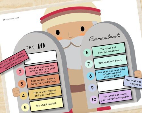 Ten Commandments Printable kids worksheets Catholic Christian