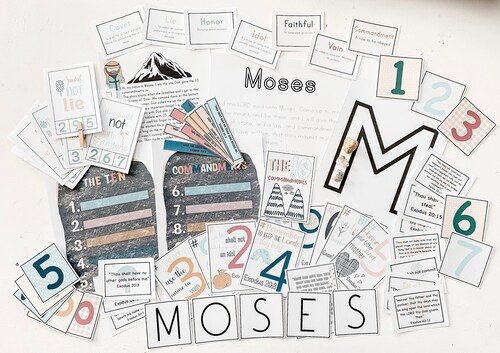 Moses and 10 Commandments Bible study set kids printable